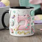 Personalized Sewing Coffee Cup, Custom 3D-Effect Craft Tools Accent Mug, Gift for Women