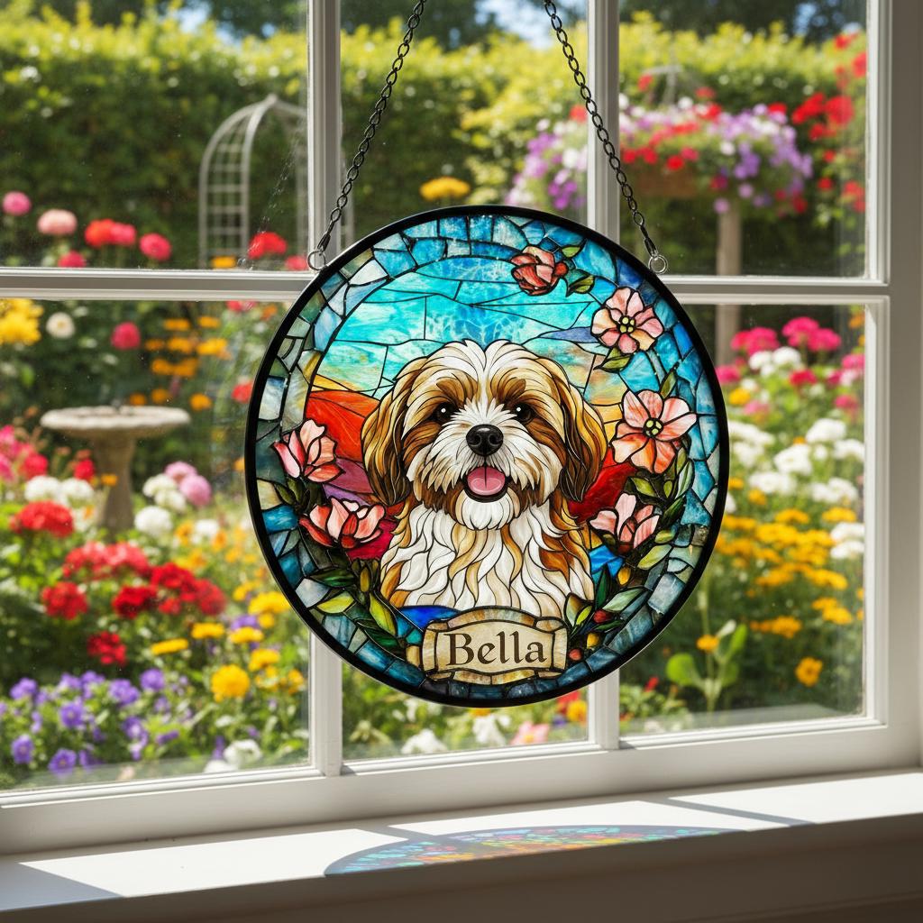 Custom Shih Tzu  dog Portrait Stained Glass Suncatcher, Stained Glass Dog Memorial, Custom Dog Portrait from Photo, Sympathy Gifts - image 2