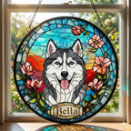 Custom Siberian Husky  dog Portrait Stained Glass Suncatcher, Stained Glass Dog Memorial, Custom Dog Portrait from Photo, Sympathy Gifts