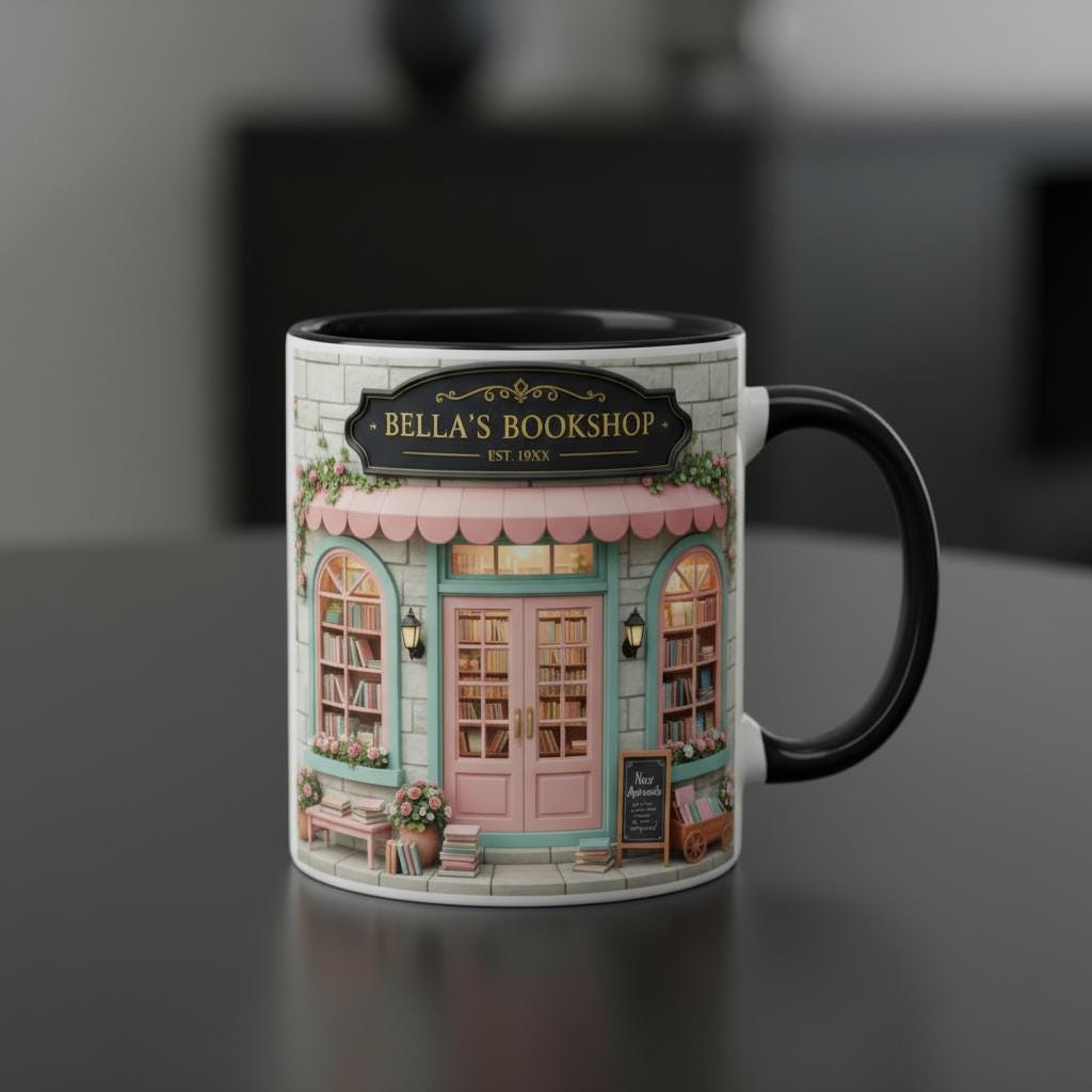 Personalized Bookshop Coffee Cup, Custom Book Lover Accent Mug, Librarian Reader Gift