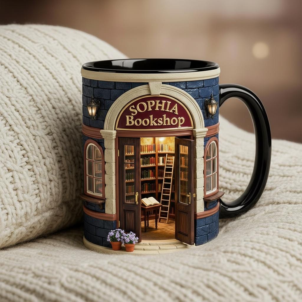Personalized Bookshop Coffee Cup, Custom Book Lover Accent Mug, Librarian Reader Gift