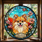 Custom Pomeranian Dog Portrait Stained Glass Suncatcher, Stained Glass Dog Memorial, Custom Dog Portrait from Photo, Sympathy Gifts