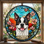 Custom Boston Terrier Dog Portrait Stained Glass Suncatcher, Stained Glass Dog Memorial, Custom Dog Portrait from Photo, Sympathy Gifts