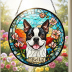 Custom Boston Terrier Dog Portrait Stained Glass Suncatcher, Stained Glass Dog Memorial, Custom Dog Portrait from Photo, Sympathy Gifts - image 2