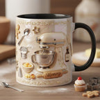 Personalized Baking Lover Mug, Baker Mug with Name, Baking Tools 2D Flat Coffee Cup, Mother's Day Gift