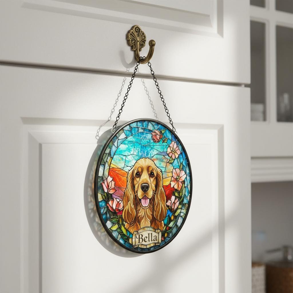 Custom Cocker Spaniel  Dog Portrait Stained Glass Suncatcher, Stained Glass Dog Memorial, Custom Dog Portrait from Photo, Sympathy Gifts - image 5