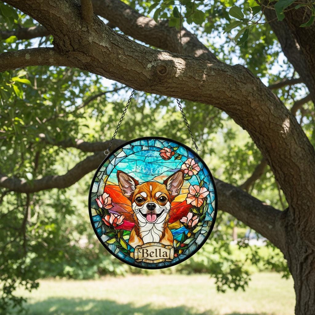 Custom Chihuahua  Dog Portrait Stained Glass Suncatcher, Stained Glass Dog Memorial, Custom Dog Portrait from Photo, Sympathy Gifts - image 3