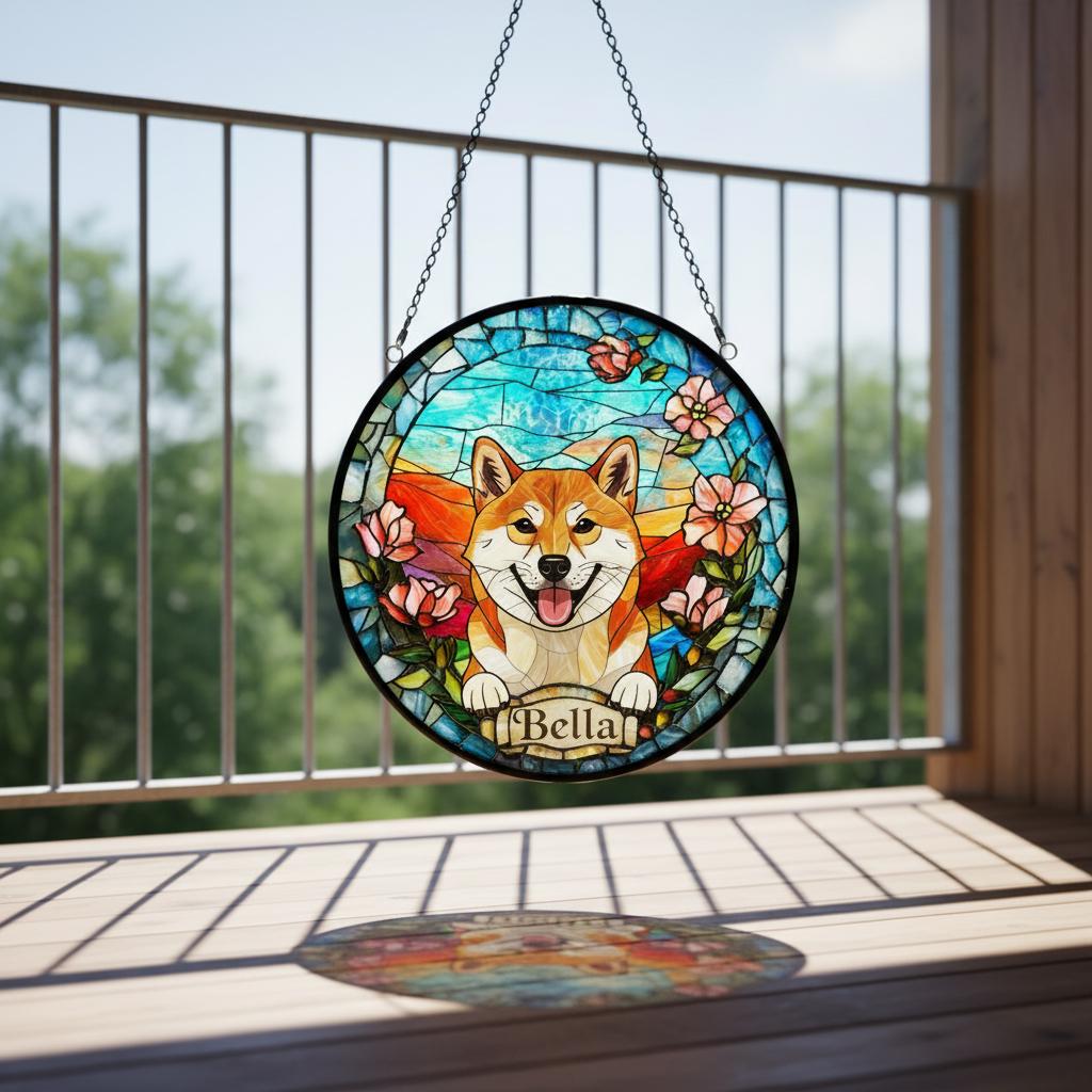 Custom Shiba Inu Dog Portrait Stained Glass Suncatcher, Stained Glass Dog Memorial, Custom Dog Portrait from Photo, Sympathy Gifts - image 2