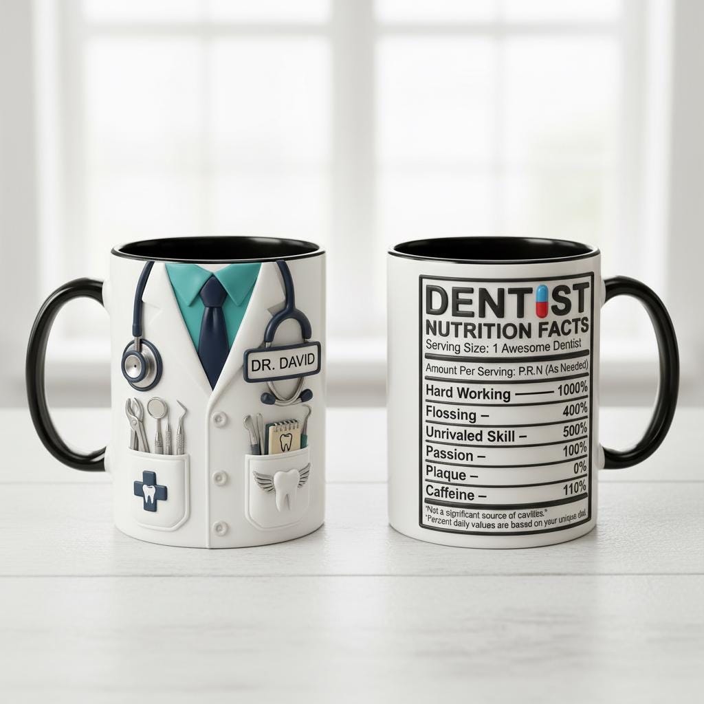 Custom Dentist Doctor Nutritional Facts Mug, Personalized Medical Gift, Mom Dad Appreciation Coffee Cup, Nurse Mugs - image 2