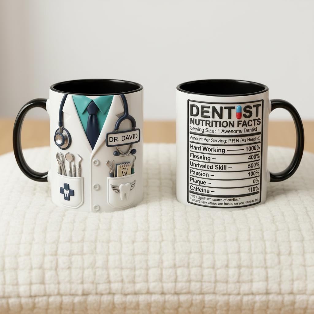 Custom Dentist Doctor Nutritional Facts Mug, Personalized Medical Gift, Mom Dad Appreciation Coffee Cup, Nurse Mugs - image 4