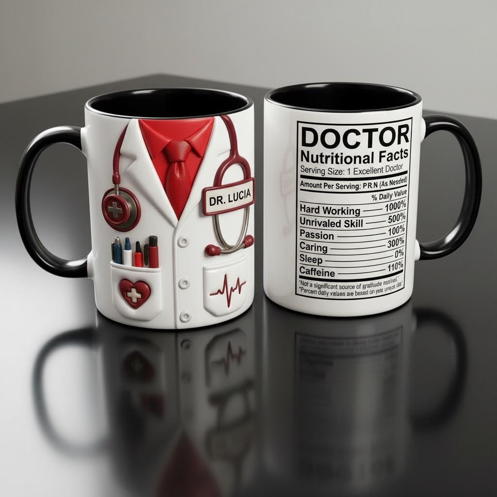 Custom Doctor Nutritional Facts Mug, Personalized Medical Gift, Mom Dad Appreciation Coffee Cup, Nurse Mugs