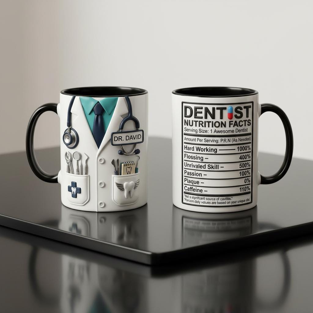 Custom Dentist Doctor Nutritional Facts Mug, Personalized Medical Gift, Mom Dad Appreciation Coffee Cup, Nurse Mugs