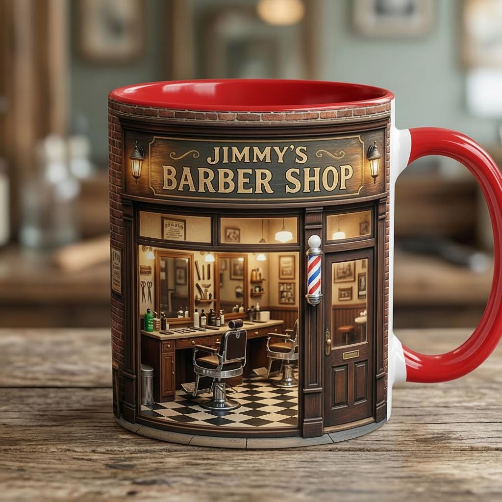 Custom Name Hair Salon Faux 3D Effect Mug, Hair Stylist Mug, Gift For Him