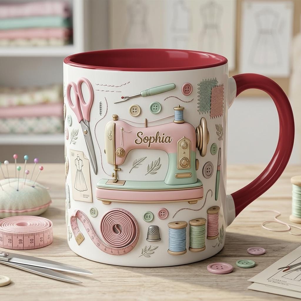 Personalized Sewing Machine Accent Mug, Faux 3D Effect, Craft Coffee Mug, Sewing Lover Gift, Crochet Lover Mug - image 9