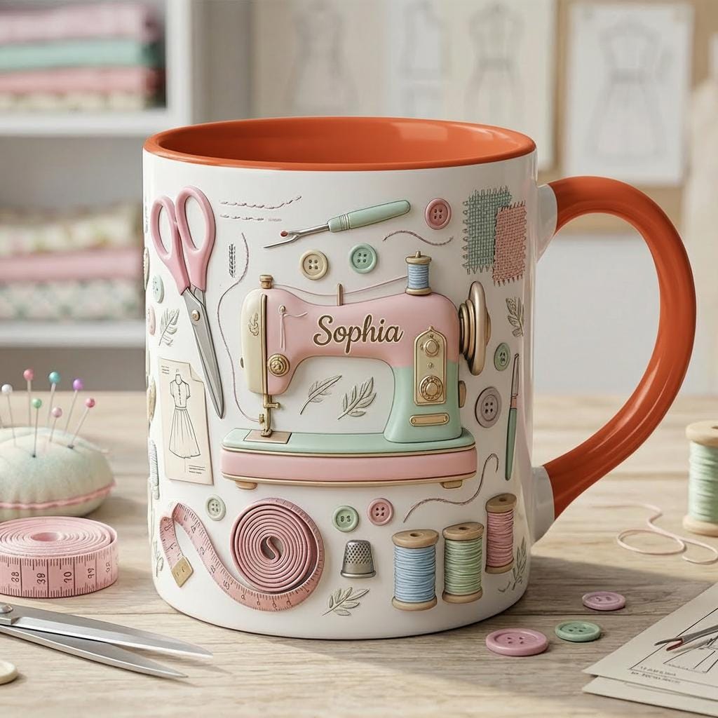 Personalized Sewing Machine Accent Mug, Faux 3D Effect, Craft Coffee Mug, Sewing Lover Gift, Crochet Lover Mug - image 6