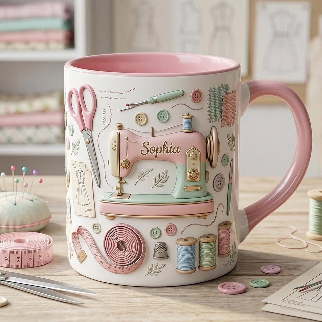Personalized Sewing Machine Accent Mug, Faux 3D Effect, Craft Coffee Mug, Sewing Lover Gift, Crochet Lover Mug - image 2