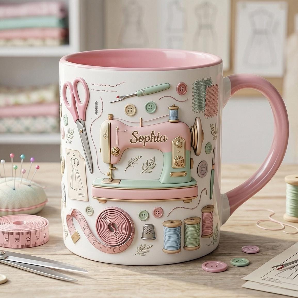 Personalized Sewing Machine Accent Mug, Faux 3D Effect, Craft Coffee Mug, Sewing Lover Gift, Crochet Lover Mug - image 2