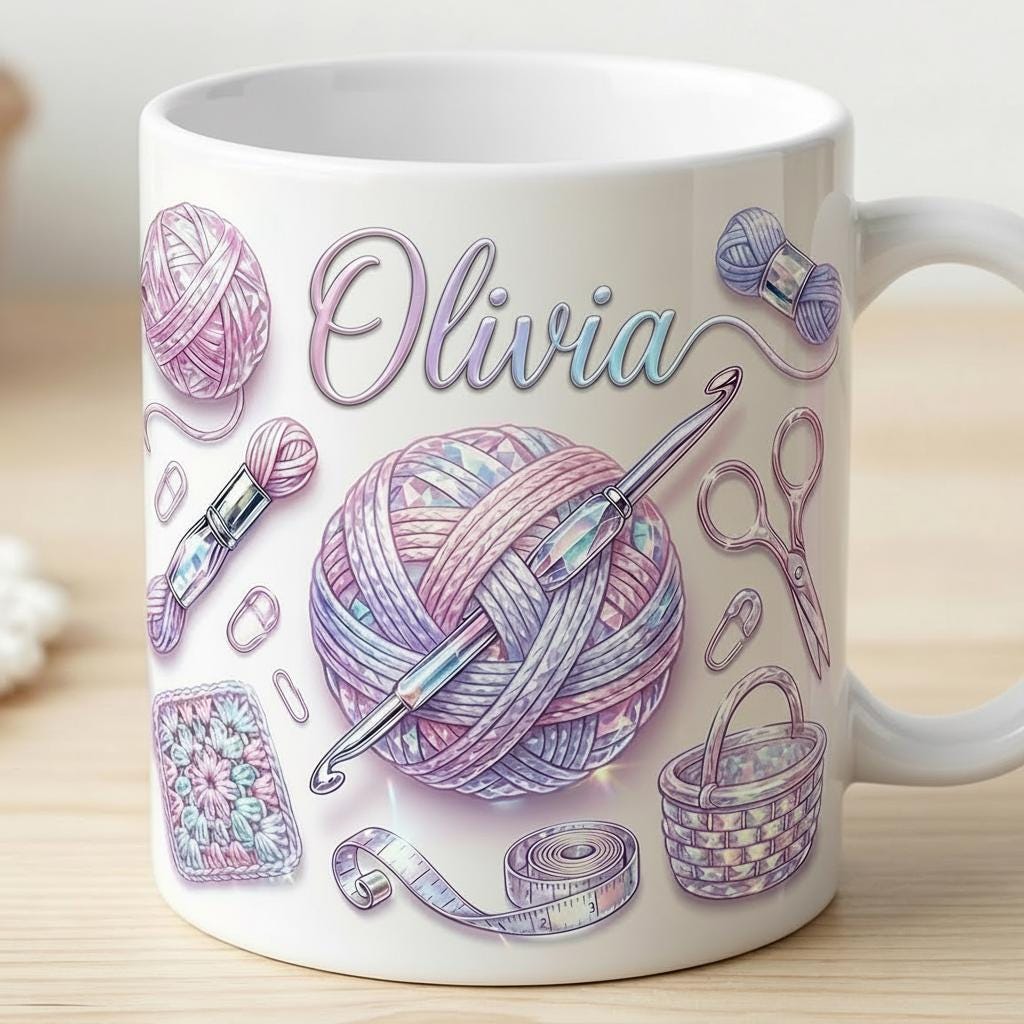 Personalized Crochet Mug, Knitting Lover Gift, Handmade With Love, Faux 3D Effect - image 2