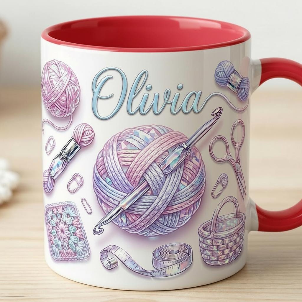 Personalized Crochet Mug, Knitting Lover Gift, Handmade With Love, Faux 3D Effect - image 4
