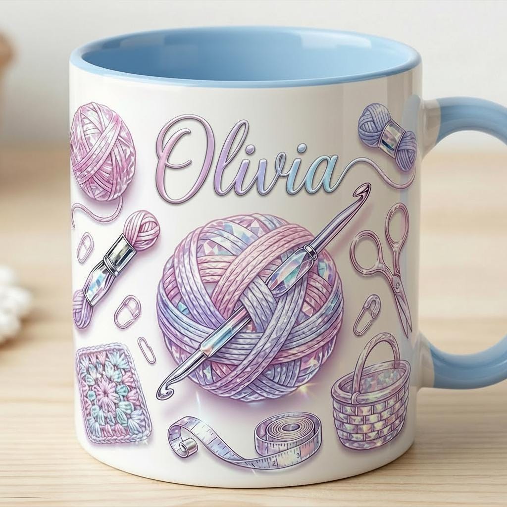 Personalized Crochet Mug, Knitting Lover Gift, Handmade With Love, Faux 3D Effect - image 5