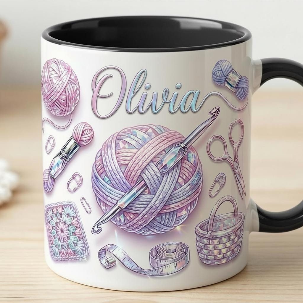 Personalized Crochet Mug, Knitting Lover Gift, Handmade With Love, Faux 3D Effect - image 3