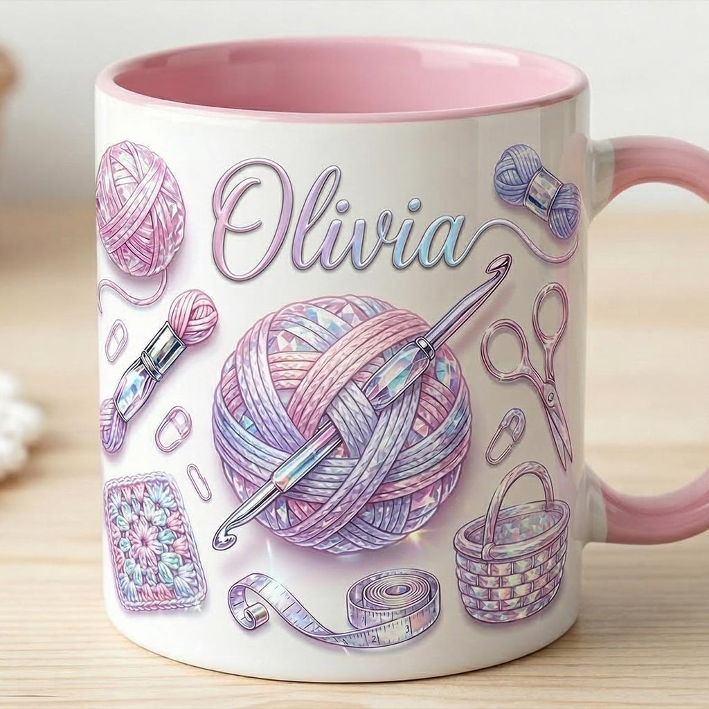 Personalized Crochet Mug, Knitting Lover Gift, Handmade With Love, Faux 3D Effect