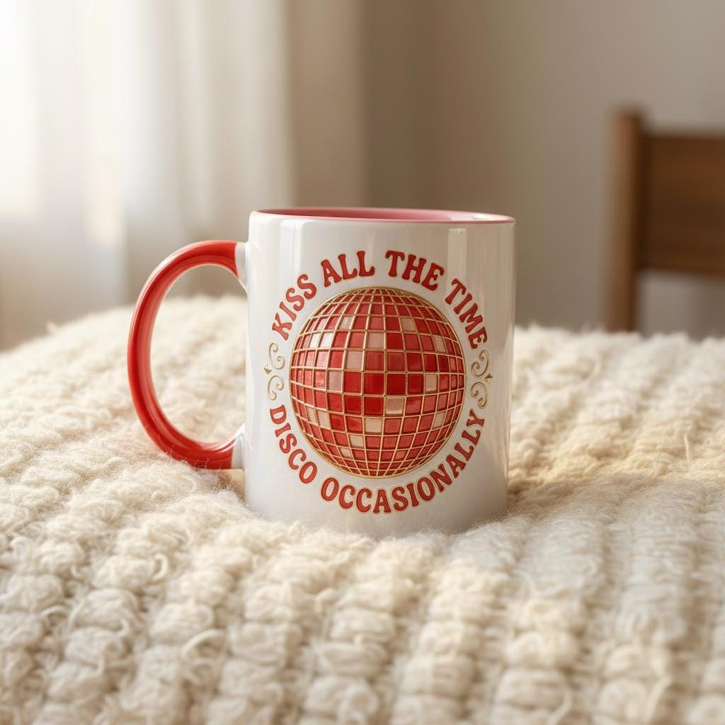 Kiss All The Time Coffee Mug, Disco Ball Occasionally Accent Mug, Music Gift for Fans - image 4