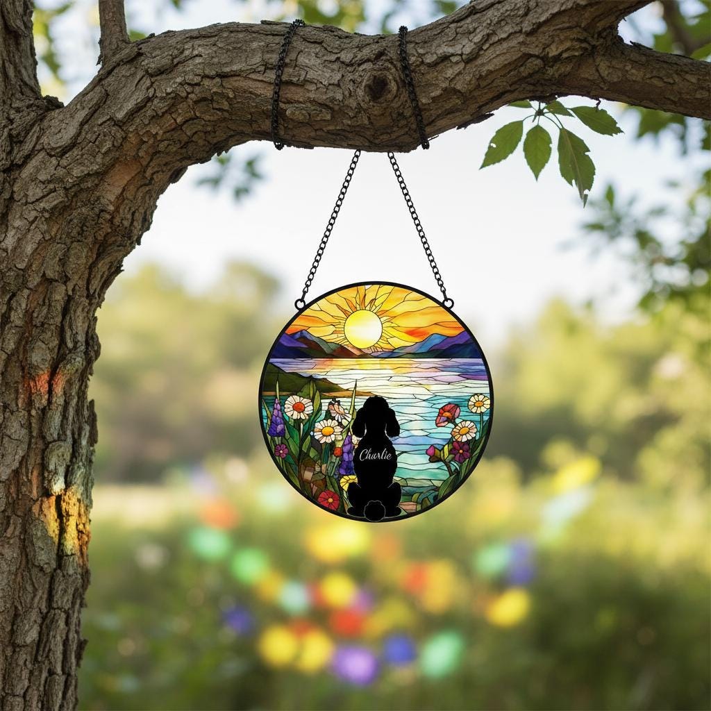 Custom Poodle Dog Memorial Suncatcher With Name , Personalized  Dog Memorial Suncatcher , Puppy Loss Gift,In Loving Memory - image 4
