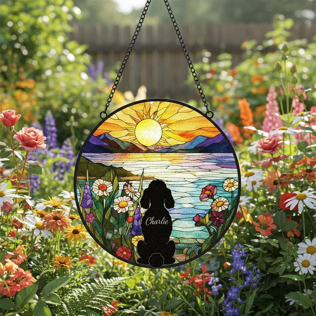 Custom Poodle Dog Memorial Suncatcher With Name , Personalized  Dog Memorial Suncatcher , Puppy Loss Gift,In Loving Memory - image 2
