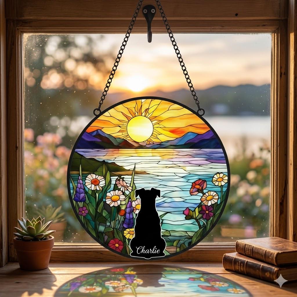 Custom Miniature Schnauzer   Dog Memorial Suncatcher With Name , Personalized  Dog Memorial Suncatcher , Puppy Loss Gift,In Loving Memory