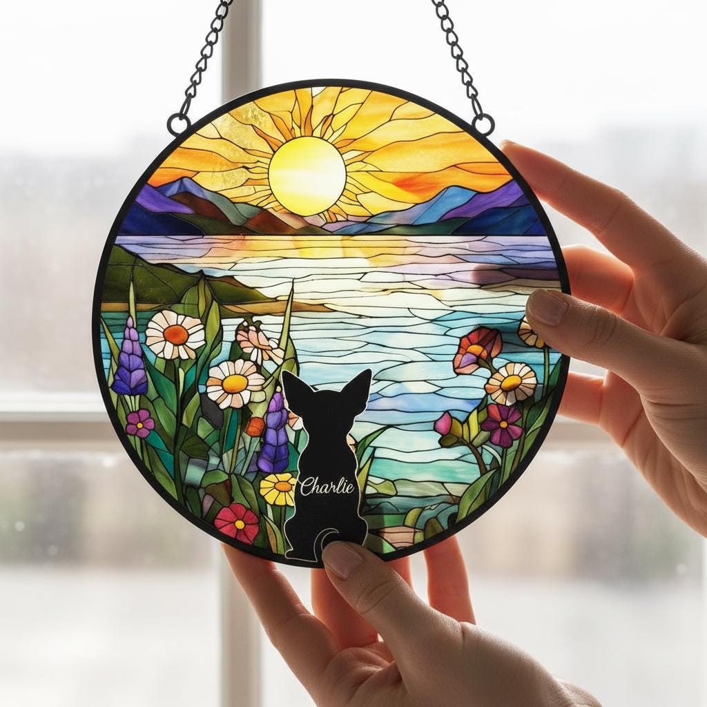 Custom Chihuahua  Dog Memorial Suncatcher With Name , Personalized  Dog Memorial Suncatcher , Puppy Loss Gift,In Loving Memory - image 2