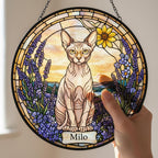 Custom  Sphynx Cat Memorial Stained Glass, Loss of Pet Sympathy Gift, Cat With Name Suncatcher,  Custom Pet Image Gift - image 4