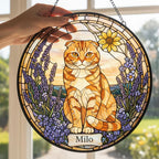 Custom  Scottish Fold  Cat Memorial Stained Glass, Loss of Pet Sympathy Gift, Cat With Name Suncatcher,  Custom Pet Image Gift - image 5