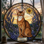 Custom  Abyssinian Cat Memorial Stained Glass, Loss of Pet Sympathy Gift, Cat With Name Suncatcher,  Custom Pet Image Gift