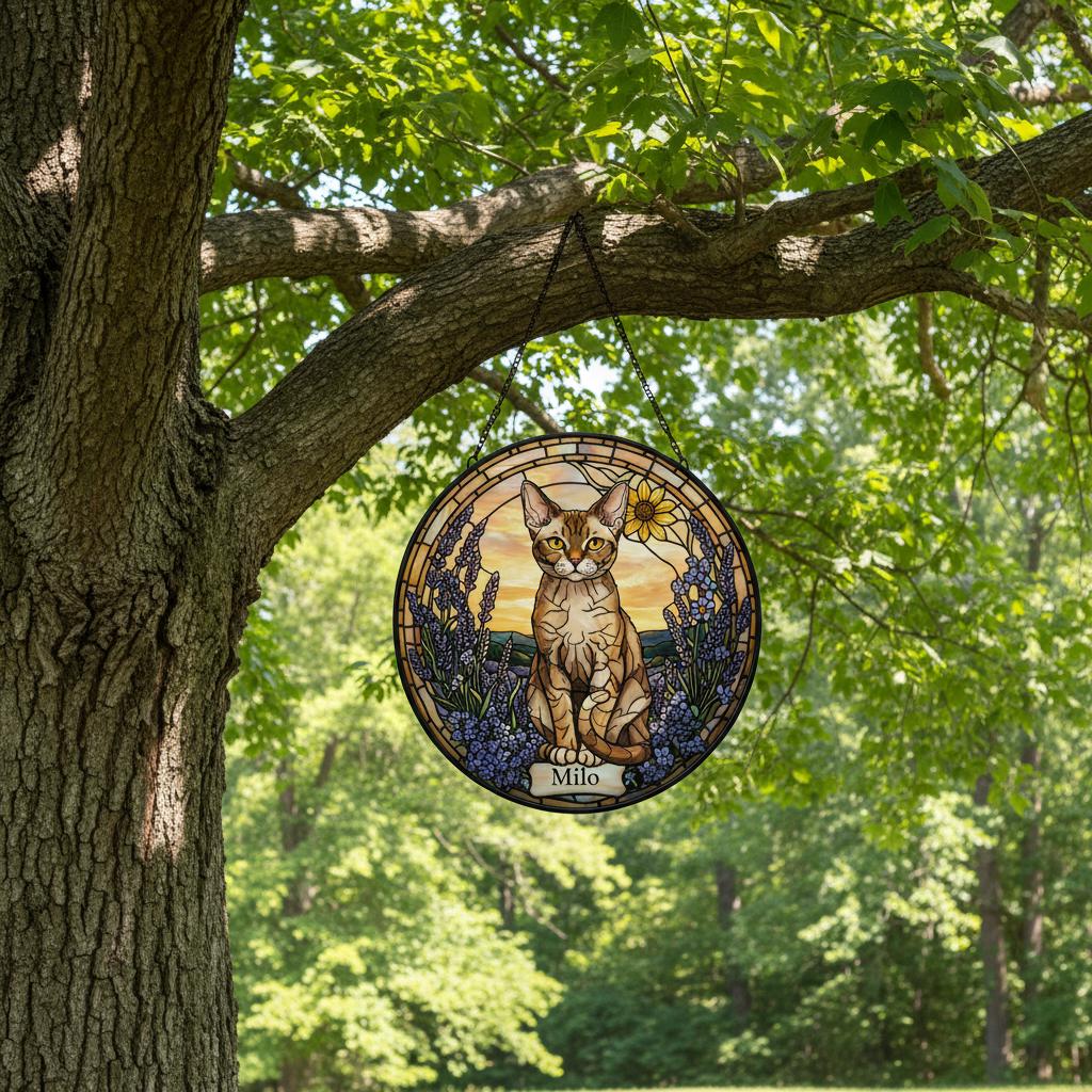 Custom  Devon Rex Cat Memorial Stained Glass, Loss of Pet Sympathy Gift, Cat With Name Suncatcher,  Custom Pet Image Gift - image 5