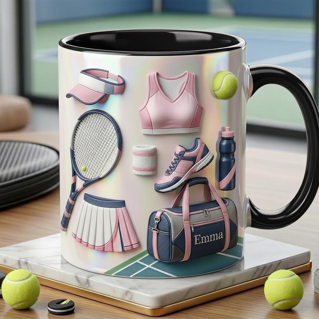 Custom Name Tennis Faux 3D Effect Accent Mug, Tennis Coffee Cup, Gift For Tennis Lover - image 2