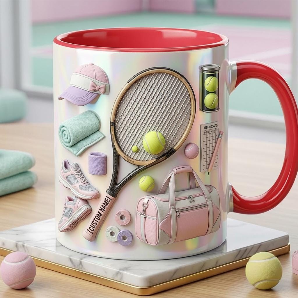 Custom Name Tennis Accent Mug, Tennis Coffee Cup, Gift For Her, Faux 3D Effect - image 4