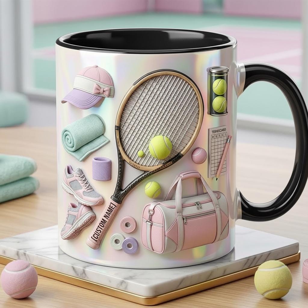Custom Name Tennis Accent Mug, Tennis Coffee Cup, Gift For Her, Faux 3D Effect - image 3