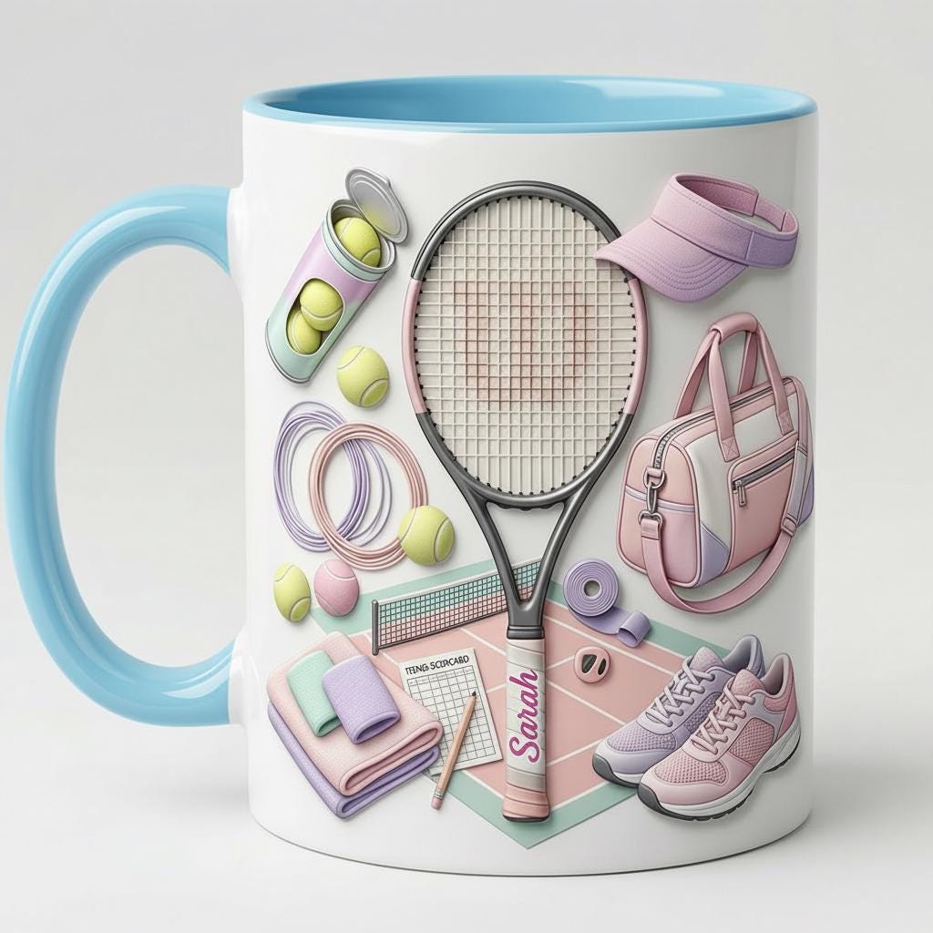 Personalized Tennis Faux 3D Effect Accent Mug, Tennis Coffee Cup, Gift For Tennis Lover - image 2