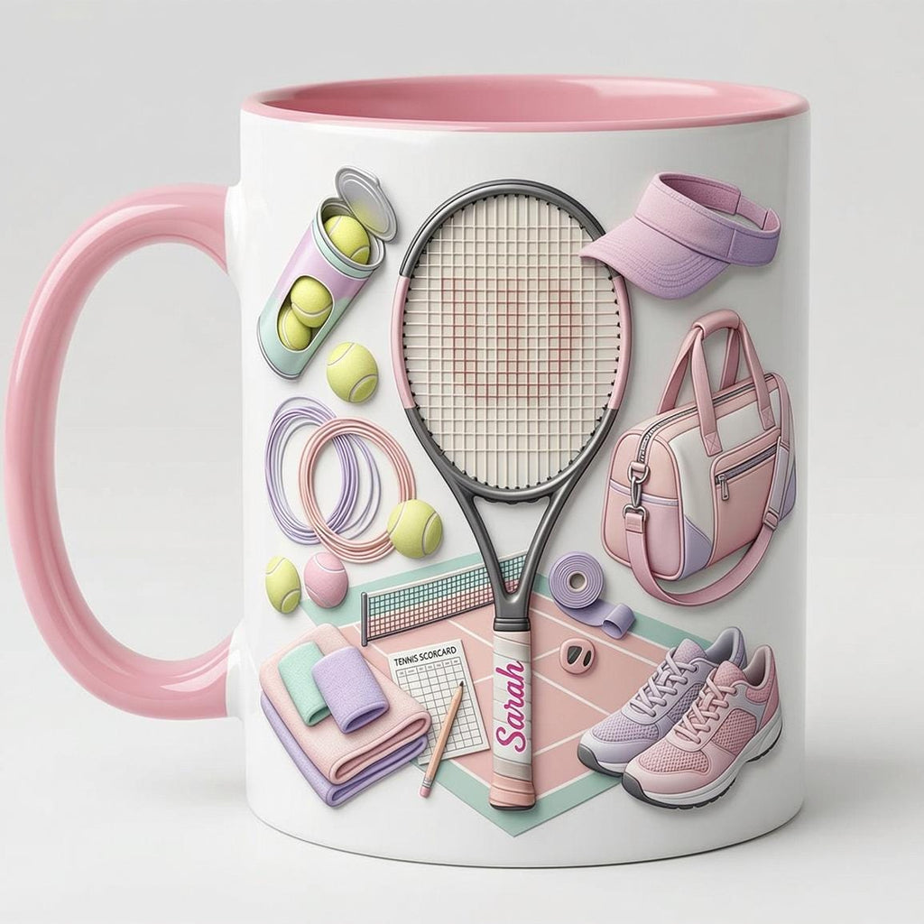 Personalized Tennis Faux 3D Effect Accent Mug, Tennis Coffee Cup, Gift For Tennis Lover