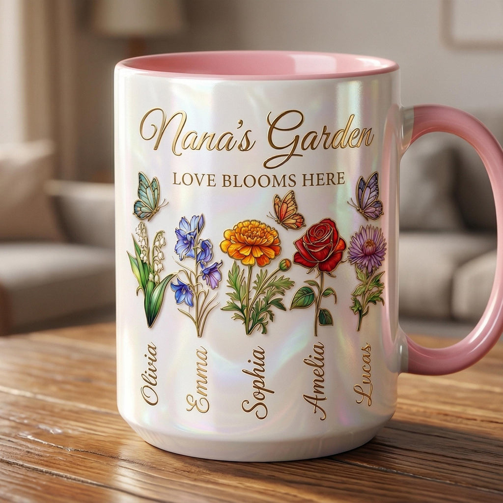 Personalized Mom Flowers Faux Stained Glass Mug, Birth Flower Mom Gifts from Daughter, Grandmas Garden, Faux 3D Effect - image 2