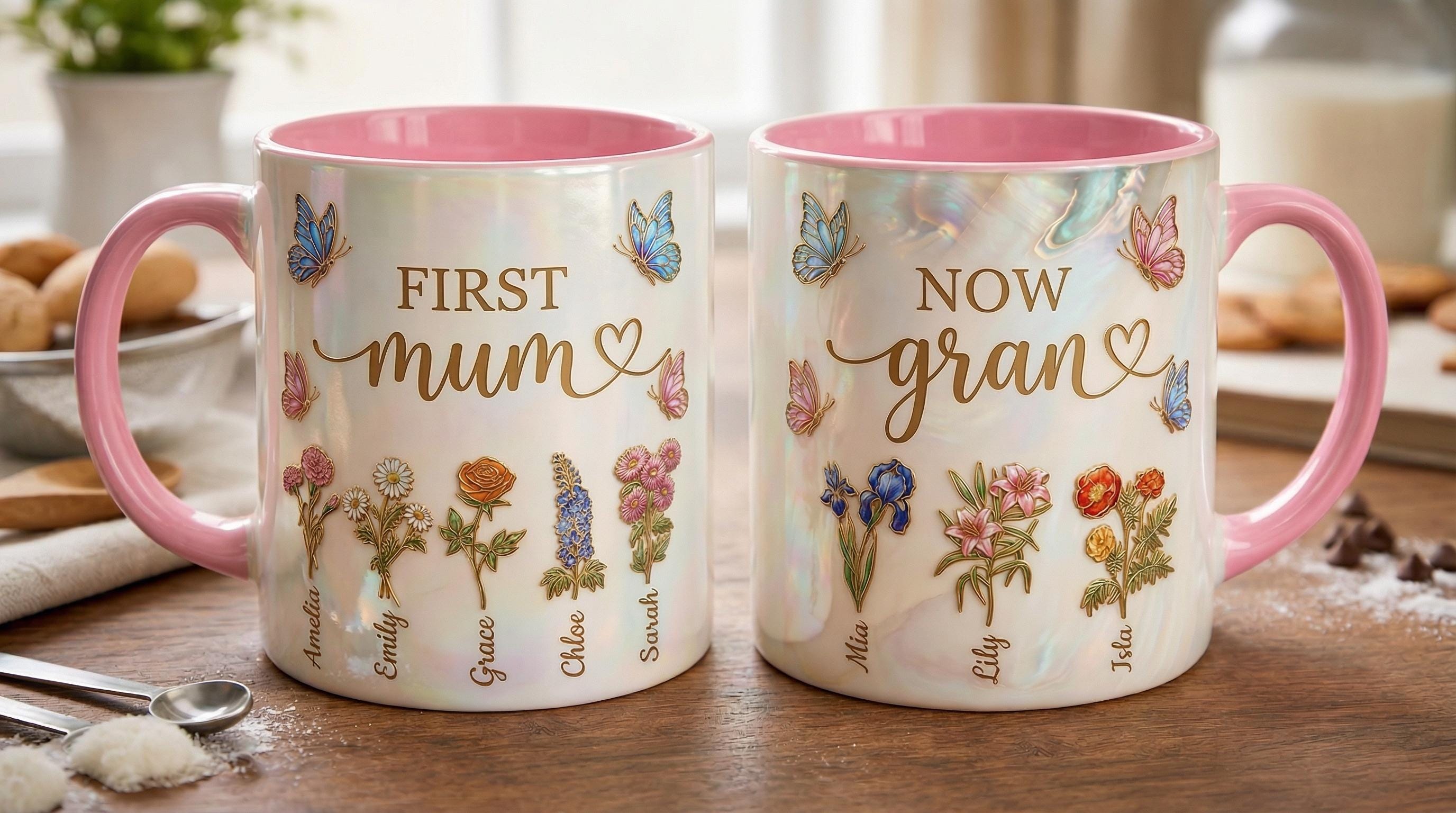 First Mom Now Gran Mug, Personalized Gifts for Mom, Birth Flower Gifts from Daughter, Mother's Day Accent Mug - image 2