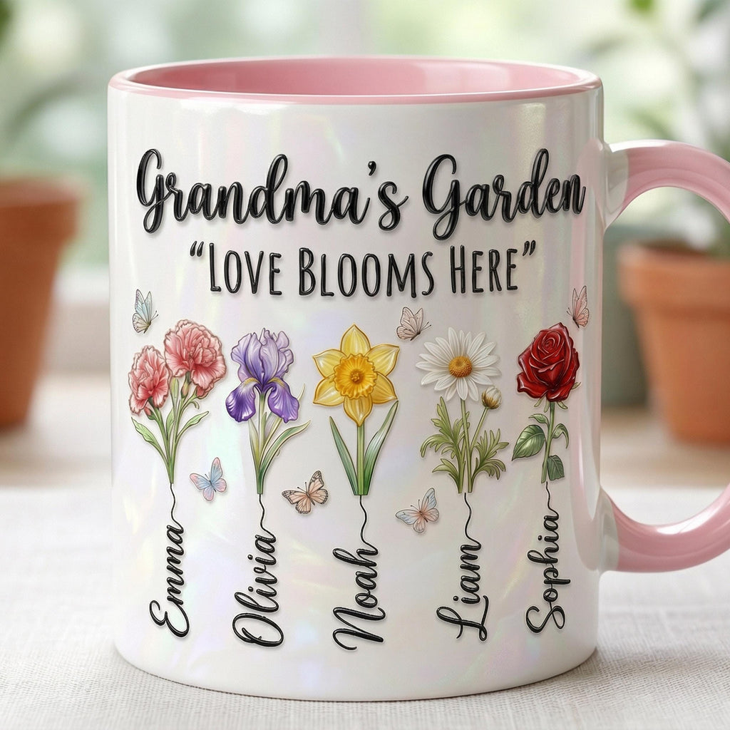 Personalized Mom Flowers Mug, Mother's Day Gifts, Grandmas Garden, Faux 3D Effect - image 2