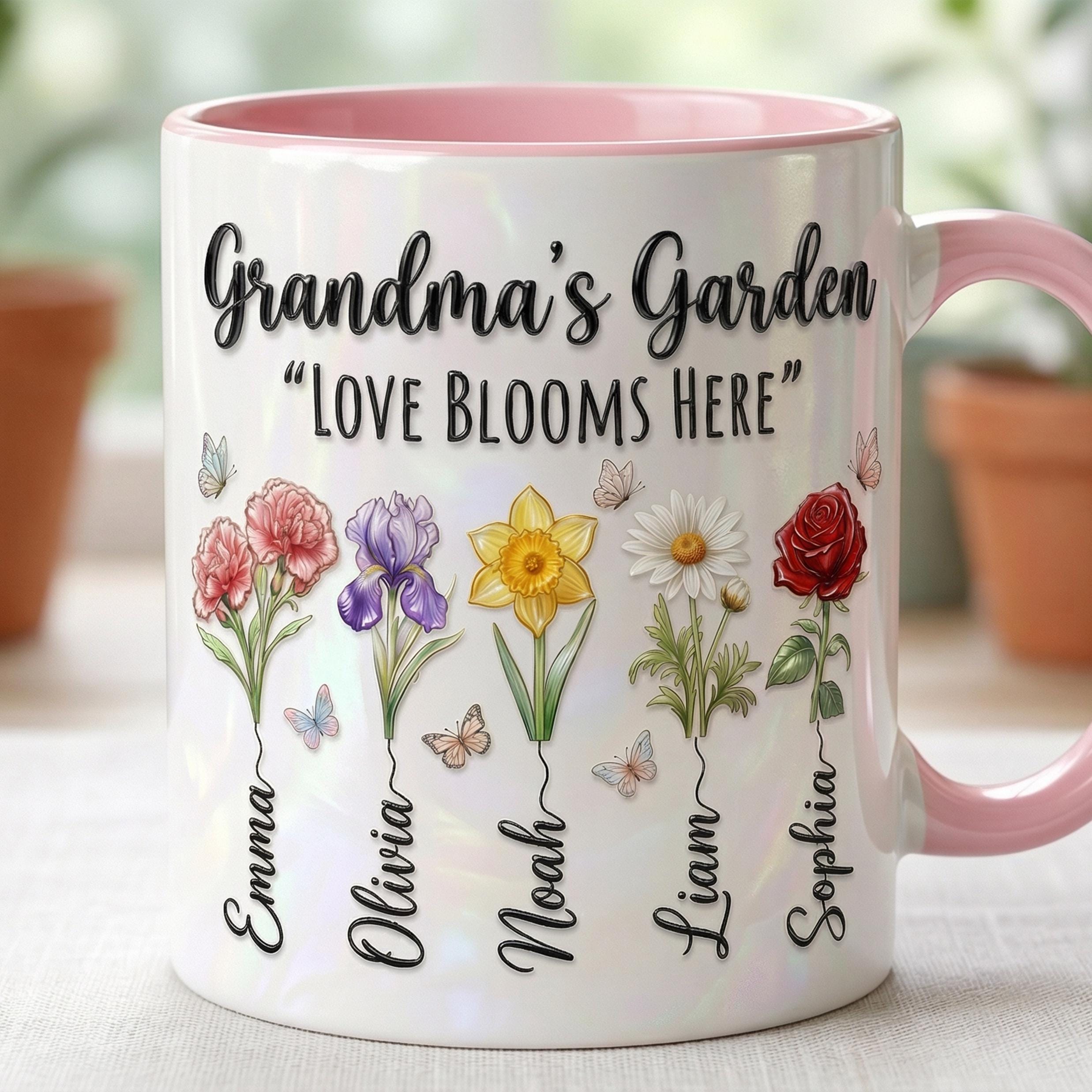 Personalized Mom Flowers Mug, Mother's Day Gifts, Grandmas Garden, Faux 3D Effect - image 2