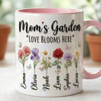 Personalized Mom Flowers Mug, Mother's Day Gifts, Grandmas Garden, Faux 3D Effect