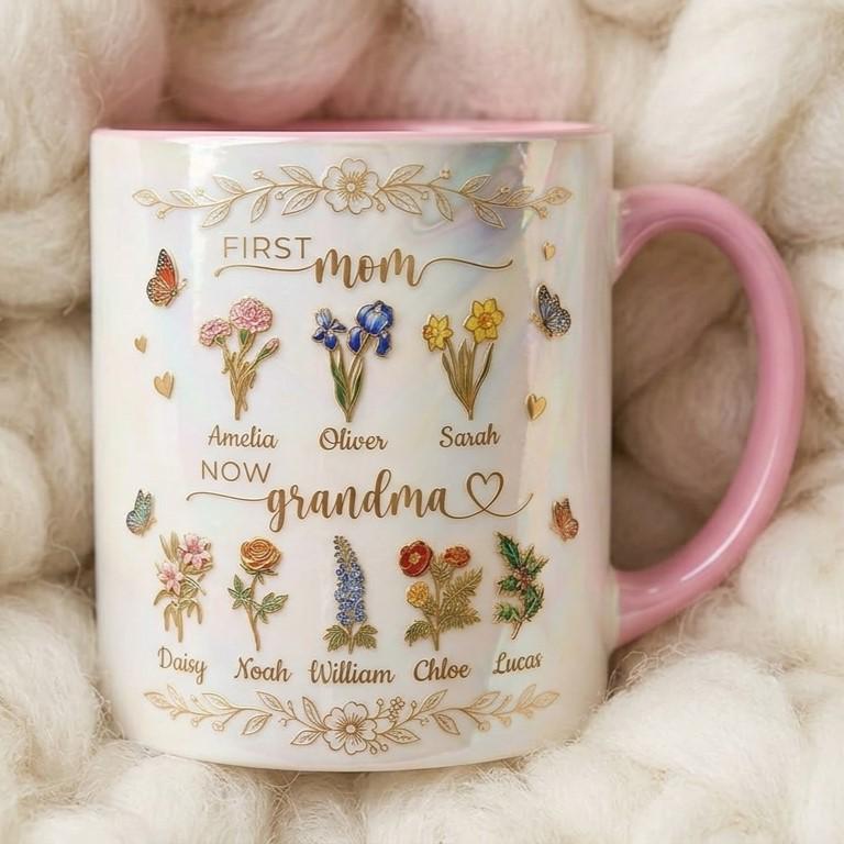 First Mom Now Grandma Cup, Personalized Gifts for Mom, Birth Flower Gifts from Daughter, Mother's Day Accent Mug - image 3