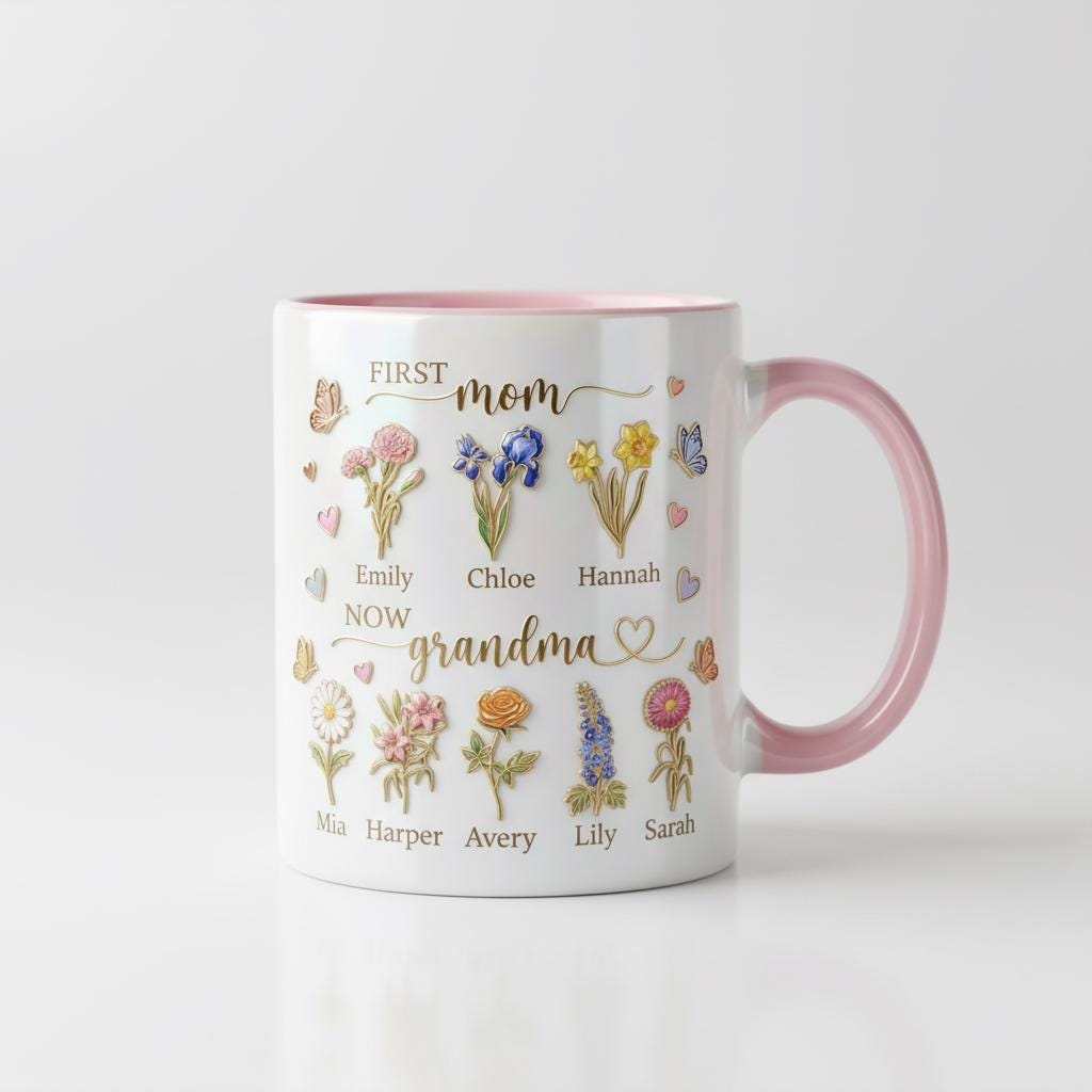 First Mom Now Grandma Cup, Personalized Gifts for Mom, Birth Flower Gifts from Daughter, Mother's Day Accent Mug - image 5
