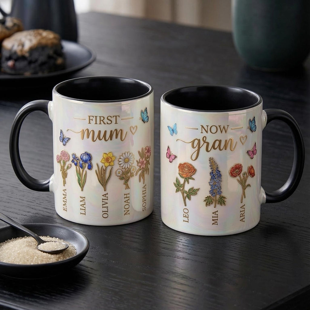 First Mom Now Gran Mug, Personalized Gifts for Mom, Birth Flower Gifts from Daughter, Mother's Day Accent Mug - image 3