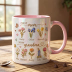 First Mom Now Grandma Cup, Personalized Gifts for Mom, Birth Flower Gifts from Daughter, Mother's Day Accent Mug
