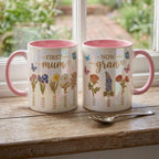 First Mom Now Gran Mug, Personalized Gifts for Mom, Birth Flower Gifts from Daughter, Mother's Day Accent Mug